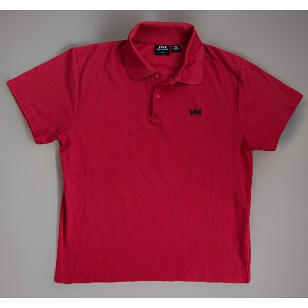 Helly Hansen Short Sleeve Collared Golf Polo Shirt Solid Red Logo Large JBHS
